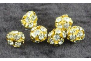 6 Strass Perlen gold mit Kristall